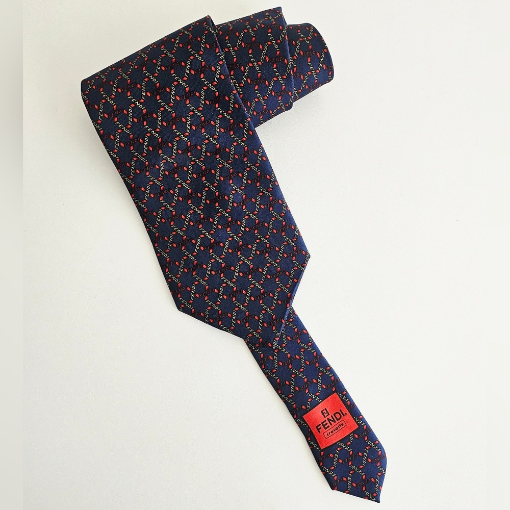 Fendi Navy Blue Silk Neck Tie